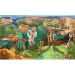 Philippa Clayden (1955-), mixed media, Figures in a landscape, 376 x 225cm