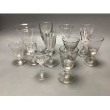 Eleven various 18th/19th century wine and liqueur glasses