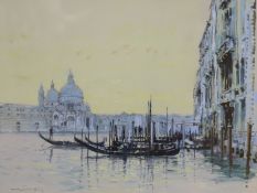 Robert King (20th century), gouache, 'Grand Canal Venice with gondolas, 30.5 x 40cm
