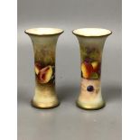 A pair of Royal Worcester fruit painted waisted vases, signed Maybury, height 17cm