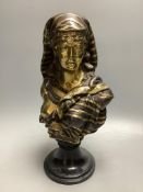 An Egyptian style bronze bust of a woman, height 34cm
