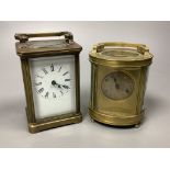 Two brass cased carriage timepieces