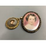 An 18ct mounted double sided miniature portrait pendant and one other gilt metal mounted similar