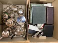 Five cased sets of plated wares and sundry plate