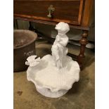 A painted cast iron scallop shell bird bath, height 38cm