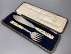A 19th century Japanese shibayama handled silver fish slice, cased