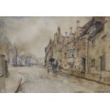 Alfred George Webster (1852-1916), street scene, watercolour, signed, 24 x 3cm