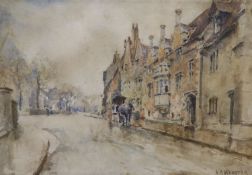 Alfred George Webster (1852-1916), street scene, watercolour, signed, 24 x 3cm
