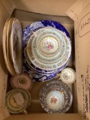 Royal Crown Derby blue and white tea wares, a pair of Worcester dishes etc