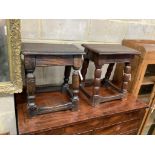 Two 17th century style rectangular oak joint stools, larger width 42cm, depth 28cm, height 47cm