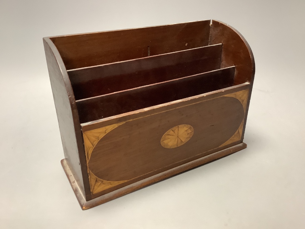 A brass corinthian table lamp and an Edwardian inlaid mahogany letter rack - Image 4 of 4