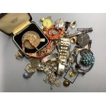 Mixed collectables including silver identity bracelet, war medal, wrist watch and costume