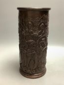A Chinese cylindrical composition brushpot, height 30cm