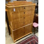 A Biedermier style birch two part six drawer chest, width 102cm, depth 47cm, height 154cm