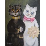 After Louis Wain, gouache, Cat bride and groom, bears signature, 41 x 31cm, unframed