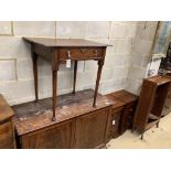 A Georgian style oak side table, fitted single drawer, on pad feet, width 76cm, depth 53cm, height