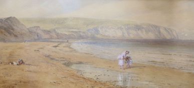 Walter Field, A.R.W.S., (1837-1901), watercolour, 'Mother and children on the beach, Seven Sisters