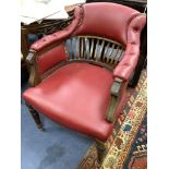 A late Victorian mahogany tub framed library chair, width 62cm, depth 80cm, height 90cm