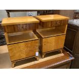 A pair of Biedermeier style birch bedside cabinets, width 40cm, depth 31cm, height 61cm