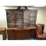 A George III mahogany breakfront library bookcase, length 232cm, depth 60cm, height 265cm