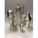 A small group of plated ware including an Art Deco cocktail shaker