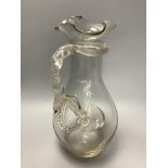 A 19th century glass lemonade jug with snake handle and ice compartment, height 33cm