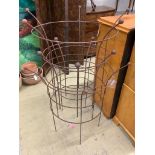 Three wrought iron plant frames, 90cm diameter, height 97cm