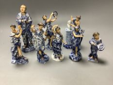 A set of eight German porcelain musicians, height 17cm