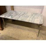 A rectangular marble top brass coffee table, width 109cm, depth 52cm, height 43cm