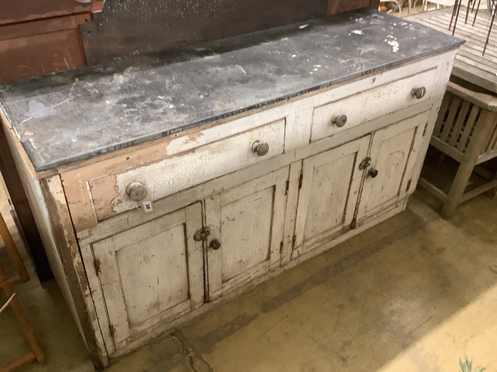 A Victorian pine slate top low dresser, length 170cm, depth 54cm, height 89cm