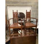 A pair of late Victorian walnut elbow chairs, width 60cm, depth 46cm, height 106cm