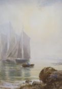 Benjamin Brassett Wadham (fl.1867-1883), watercolour, Fishing boats along the coast, signed and
