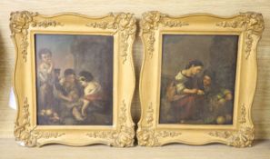 19th century German School, After Murillo, pair of oils on zinc, Children playing dice and telling a