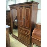 An Edwardian satinwood banded mahogany wardrobe, width 160cm, depth 56cm, height 206cm