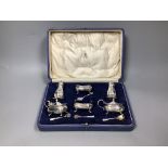 A George V cased silver six piece condiment set, Birmingham, 1927.