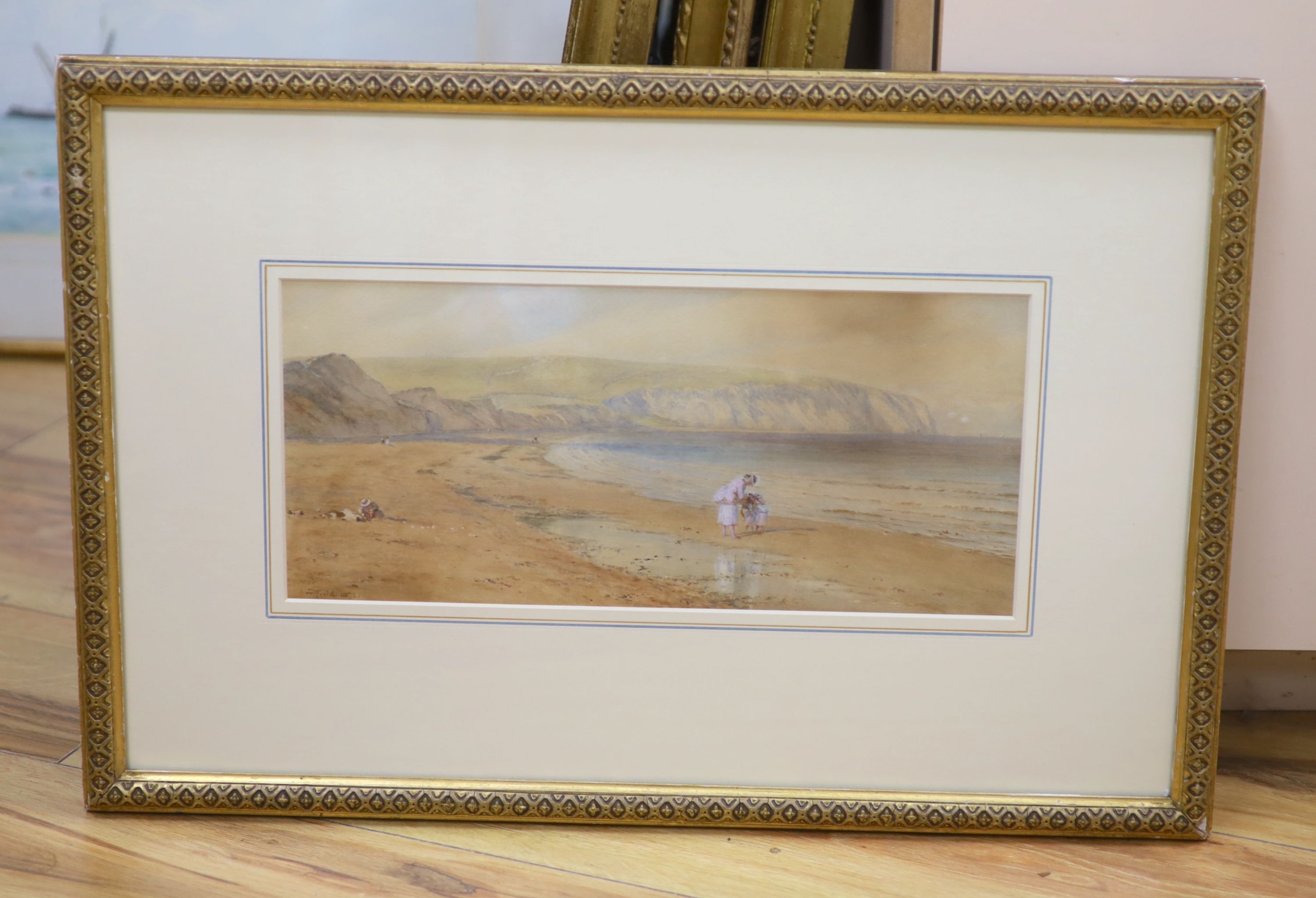 Walter Field, A.R.W.S., (1837-1901), watercolour, 'Mother and children on the beach, Seven Sisters - Image 2 of 2