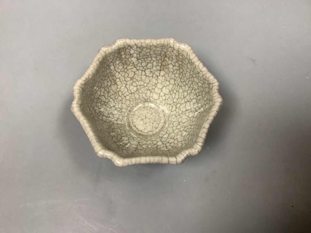 A Chinese crackle glaze hexagonal cup, diameter 9cm - Image 2 of 3