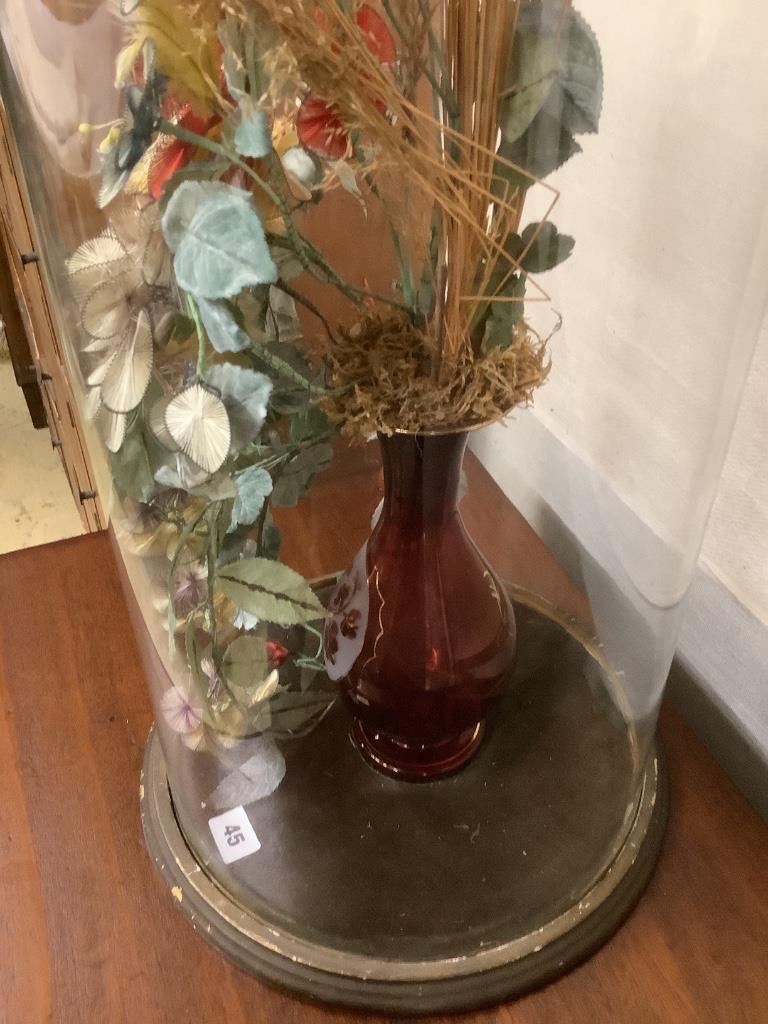A Victorian fabric floral display under glass dome, height 78cm - Image 2 of 2
