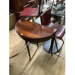 A reproduction mahogany D shape folding tea table, width 79cm, depth 39cm, height 73cm