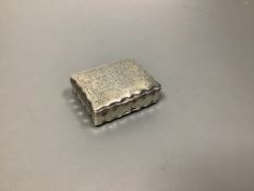 A late 19th/early 20th century Hanau? engraved white metal snuff box,76mm, 87 grams.