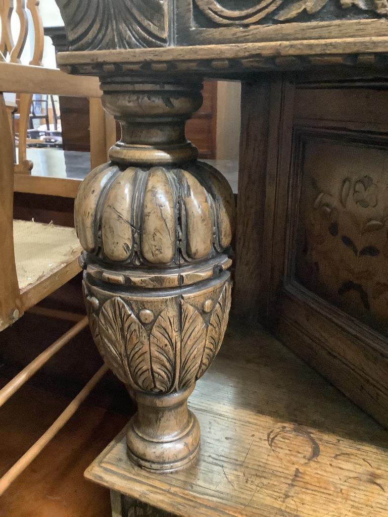 A reproduction 17th century style marquetry inlaid oak court cupboard, length 122cm, depth 43cm, - Image 3 of 3