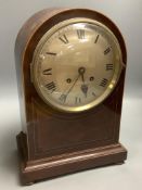 A large 19th century inlaid mahogany mantel clock, height 41cm