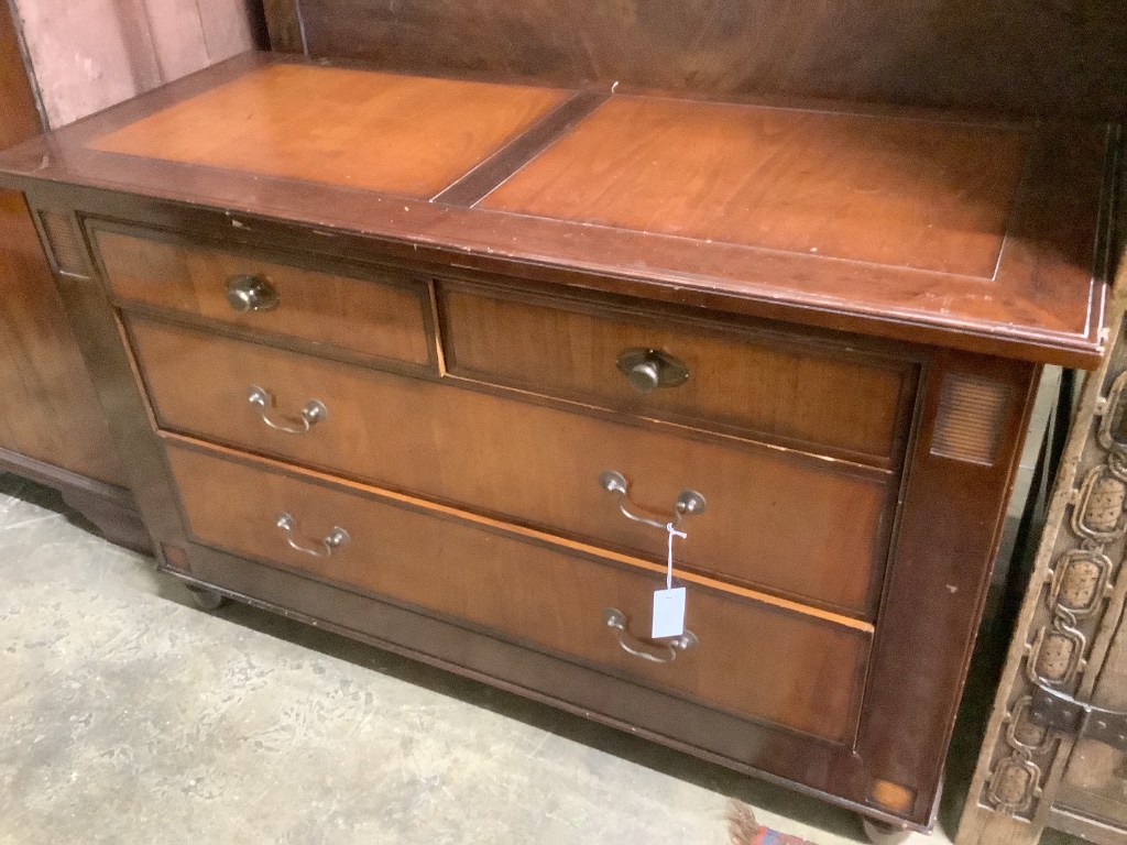 A reproduction walnut chest, width 126cm, depth 53cm, height 78cm