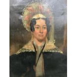 Gertrude Homan, oil on canvas, Portrait of a lady wearing an elaborate bonnet, 75 x 63cm