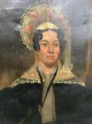 Gertrude Homan, oil on canvas, Portrait of a lady wearing an elaborate bonnet, 75 x 63cm