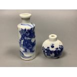 Two Chinese blue and white snuff bottles, tallest 10cm