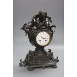 A Victorian spelter 'cherub' mantel clock, height 39cm