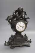 A Victorian spelter 'cherub' mantel clock, height 39cm