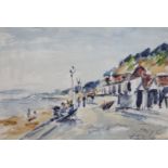 Italian School, watercolour, Figures along the promenade, signed and dated 1952, 37 x 54cm