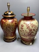 Two polychrome decorated chinoiserie lamp bases, overall height 47cm